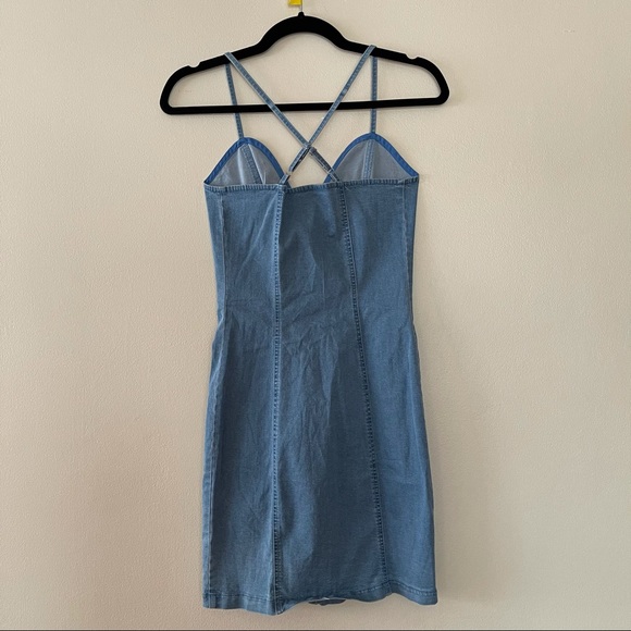 Denim Button Up Adjustable Spaghetti Straps Dress - Picture 4 of 8